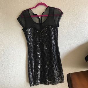 Black sequence mesh dress